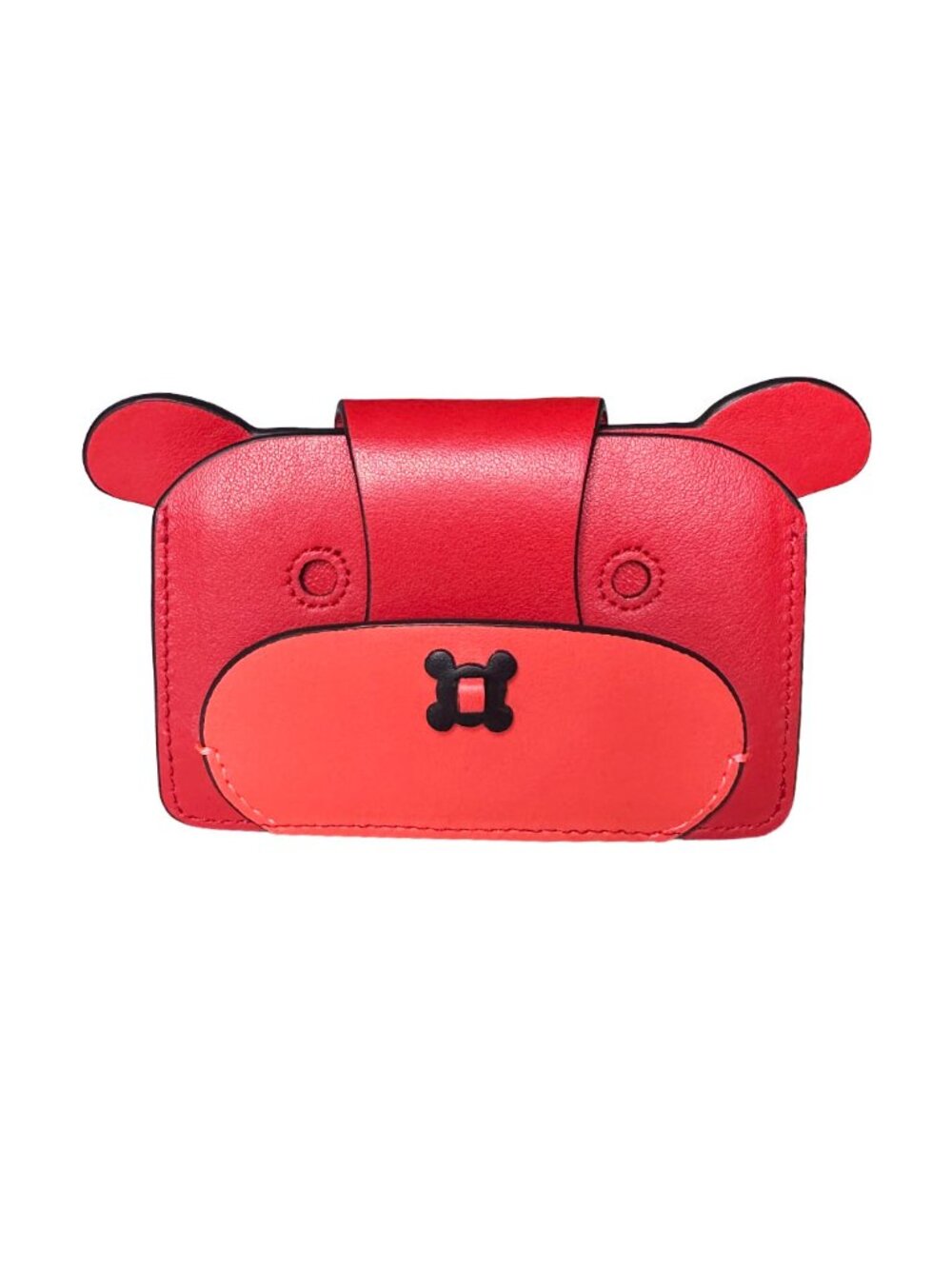 Anya Hindmarch Red Leather Bear Face Accordion Card Case Wallet